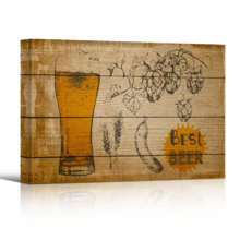 Canvas Wall Art - Glass of Beer on Vintage Wood Style Background - Gallery Wrap Modern Home Art | Ready to Hang - 16x24 inches