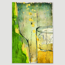 Canvas Wall Art - Beer Bottle and Glass on Vintage Background - Gallery Wrap Modern Home Art | Ready to Hang - 12x18 inches