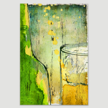 Canvas Wall Art - Beer Bottle and Glass on Vintage Background - Gallery Wrap Modern Home Art | Ready to Hang - 32x48 inches