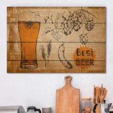 Canvas Wall Art - Glass of Beer on Vintage Wood Style Background - Gallery Wrap Modern Home Art | Ready to Hang - 32x48 inches