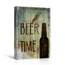 Canvas Wall Art - Beer Time on Vintage Wood Style Background - Gallery Wrap Modern Home Art | Ready to Hang - 12x18 inches