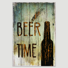 Canvas Wall Art - Beer Time on Vintage Wood Style Background - Gallery Wrap Modern Home Art | Ready to Hang - 12x18 inches