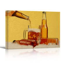 Canvas Wall Art - Beer Bottles and Glass on The Ice - Gallery Wrap Modern Home Art | Ready to Hang - 12x18 inches