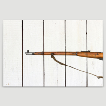 Canvas Wall Art - Long Gun on Wood Style Background - Gallery Wrap Modern Home Art | Ready to Hang - 12x18 inches