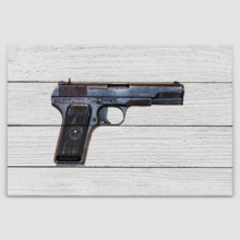 Canvas Wall Art - Hand Gun on Wood Style Background - Gallery Wrap Modern Home Art | Ready to Hang - 32x48 inches