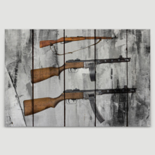 Canvas Wall Art - Three Guns on Wood Style Background - Gallery Wrap Modern Home Art | Ready to Hang - 12x18 inches