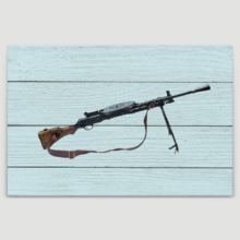 Canvas Wall Art - A Gun on Wood Background - Gallery Wrap Modern Home Art | Ready to Hang - 12x18 inches