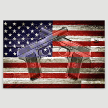 Canvas Wall Art - Two Hand Guns on American Flag Background - Gallery Wrap Modern Home Art | Ready to Hang - 12x18 inches