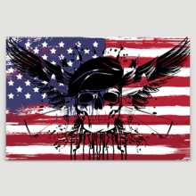 Canvas Wall Art - Guns and Skull with US Flag Background - Gallery Wrap Modern Home Art | Ready to Hang - 12x18 inches