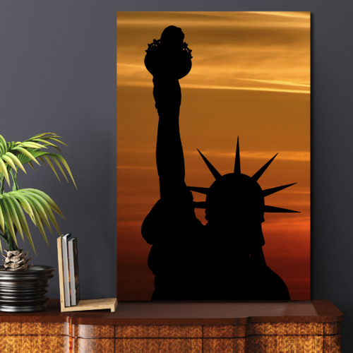 Canvas Wall Art - Statue of Liberty on Sunset Background - Gallery Wrap Modern Home Art | Ready to Hang - 12x18 inches