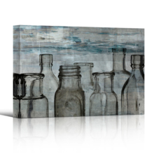 Canvas Wall Art - Empty Glass Bottles on Abstract Background - Gallery Wrap Modern Home Art | Ready to Hang - 12x18 inches