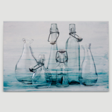 Canvas Wall Art - Empty Glass Bottles on Vintage Abstract Blue Textured Background - Gallery Wrap Modern Home Art | Ready to Hang - 24x36 inches