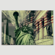 Canvas Wall Art - New York City, United States of America with Statue of Liberty and USA Flag - Gallery Wrap Modern Home Art | Ready to Hang - 16x24 inches