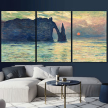 The Cliff, Etretat, Sunset by Claude Monet - 3 Panel Canvas Art