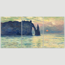 The Cliff, Etretat, Sunset by Claude Monet - 3 Panel Canvas Art