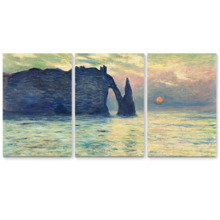 The Cliff, Etretat, Sunset by Claude Monet - 3 Panel Canvas Art