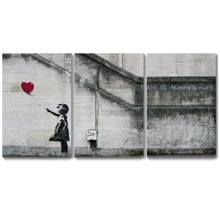 Made to Last, Incredible Style, There is Always Hope Girl and Red Heart Balloon Street Art Guerilla x3 Panels