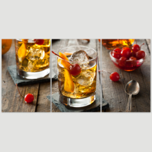 3 Piece Canvas Wall Art - Homemade Old Fashioned Cocktail with Cherries and Orange Peel - Modern Home Art Stretched and Framed Ready to Hang - 16"x24"x3 Panels