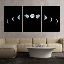 9 Phases of The Moon Cycle - Canvas Art Wall Art - 24"x36"x3 Panels