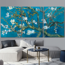 3 Piece Canvas Wall Art - Van Gogh's Masterpiece Almond Blossoms Retouched - Modern Home Art Stretched and Framed Ready to Hang - 16"x24"x3 Panels