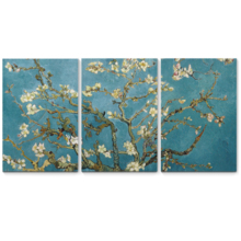 3 Piece Canvas Wall Art - Van Gogh's Masterpiece Almond Blossoms Retouched - Modern Home Art Stretched and Framed Ready to Hang - 16"x24"x3 Panels
