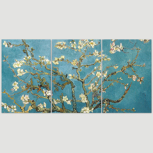 3 Piece Canvas Wall Art - Van Gogh's Masterpiece Almond Blossoms Retouched - Modern Home Art Stretched and Framed Ready to Hang - 16"x24"x3 Panels