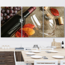 3 Piece Canvas Wall Art - Red Wine - Modern Home Art Stretched and Framed Ready to Hang - 16"x24"x3 Panels