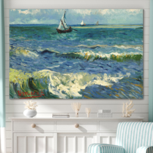 Seascape Near Les Saintes Maries De La Mer by Vincent Van Gogh - Oil Painting Reproduction on Canvas Prints Wall Art, Ready to Hang - 12x18 inches
