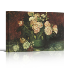 Bowl with Peonies and Roses by Vincent Van Gogh - Oil Painting Reproduction on Canvas Prints Wall Art, Ready to Hang - 12x18 inches