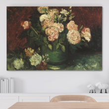 Bowl with Peonies and Roses by Vincent Van Gogh - Oil Painting Reproduction on Canvas Prints Wall Art, Ready to Hang - 12x18 inches