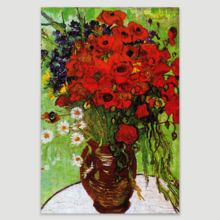 Red Poppies Daisies Vincent Van Gogh - Oil Painting Reproduction on Canvas Prints Wall Art, Ready to Hang - 12" x 18"