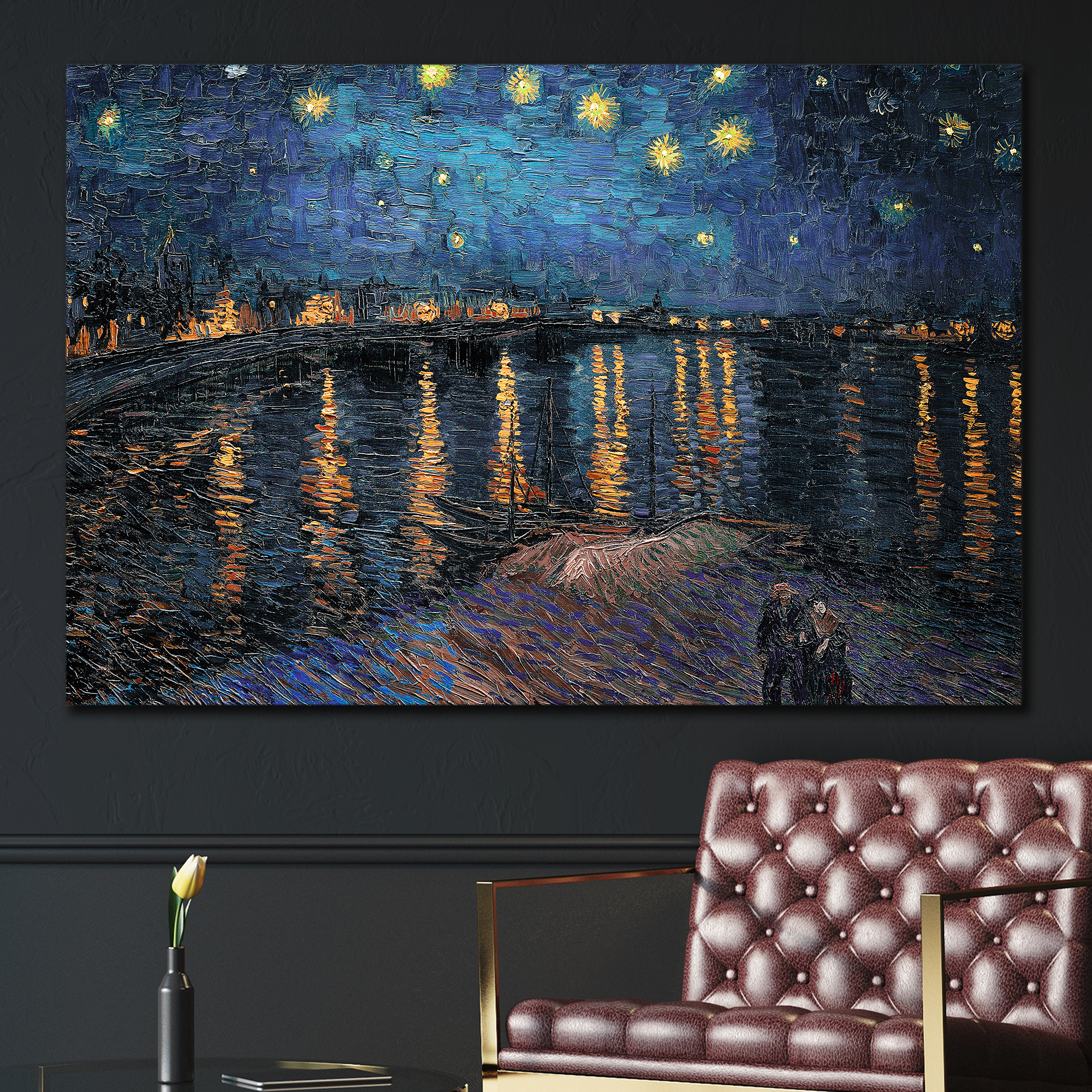 Starry Night Over The Rhone Vincent Van Gogh - Oil Painting Reproduction on Canvas Prints Wall Art, Ready to Hang - 16x24 inches