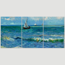 3 Panel Canvas Wall Art - Seascape Near Les Saintes-Maries-de-la-Mer by Vincent Van Gogh - Giclee Print Gallery Wrap Modern Home Art Ready to Hang - 24"x36" x 3 Panels
