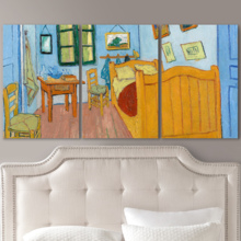 3 Panel Canvas Wall Art - The Bedroom by Vincent Van Gogh - Giclee Print Gallery Wrap Modern Home Art Ready to Hang - 16"x24" x 3 Panels