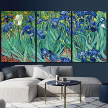 3 Panel Canvas Wall Art - Irises by Vincent Van Gogh - Giclee Print Gallery Wrap Modern Home Art Ready to Hang - 16"x24" x 3 Panels