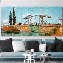 3 Panel Canvas Wall Art - The Langlois Bridge at Arles by Vincent Van Gogh - Giclee Print Gallery Wrap Modern Home Art Ready to Hang - 24"x36" x 3 Panels