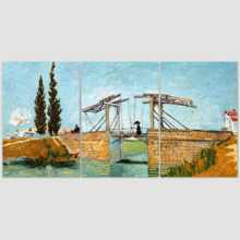 3 Panel Canvas Wall Art - The Langlois Bridge at Arles by Vincent Van Gogh - Giclee Print Gallery Wrap Modern Home Art Ready to Hang - 24"x36" x 3 Panels