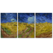 3 Panel Canvas Wall Art - Wheatfield with Crows by Vincent Van Gogh - Giclee Print Gallery Wrap Modern Home Art Ready to Hang - 16"x24" x 3 Panels