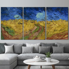 3 Panel Canvas Wall Art - Wheatfield with Crows by Vincent Van Gogh - Giclee Print Gallery Wrap Modern Home Art Ready to Hang - 16"x24" x 3 Panels