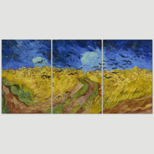 3 Panel Canvas Wall Art - Wheatfield with Crows by Vincent Van Gogh - Giclee Print Gallery Wrap Modern Home Art Ready to Hang - 16"x24" x 3 Panels