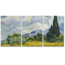 3 Panel Canvas Wall Art - Wheat Field with Cypresses by Vincent Van Gogh - Giclee Print Gallery Wrap Modern Home Art Ready to Hang - 16"x24" x 3 Panels