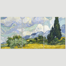 3 Panel Canvas Wall Art - Wheat Field with Cypresses by Vincent Van Gogh - Giclee Print Gallery Wrap Modern Home Art Ready to Hang - 16"x24" x 3 Panels