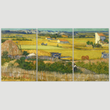 3 Panel Canvas Wall Art - The Harvest by Vincent Van Gogh - Giclee Print Gallery Wrap Modern Home Art Ready to Hang - 16"x24" x 3 Panels