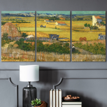 3 Panel Canvas Wall Art - The Harvest by Vincent Van Gogh - Giclee Print Gallery Wrap Modern Home Art Ready to Hang - 16"x24" x 3 Panels