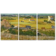 3 Panel Canvas Wall Art - The Harvest by Vincent Van Gogh - Giclee Print Gallery Wrap Modern Home Art Ready to Hang - 16"x24" x 3 Panels