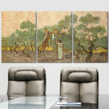 3 Panel Canvas Wall Art - Women Picking Olives by Vincent Van Gogh - Giclee Print Gallery Wrap Modern Home Art Ready to Hang - 24"x36" x 3 Panels