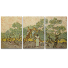 3 Panel Canvas Wall Art - Women Picking Olives by Vincent Van Gogh - Giclee Print Gallery Wrap Modern Home Art Ready to Hang - 16"x24" x 3 Panels