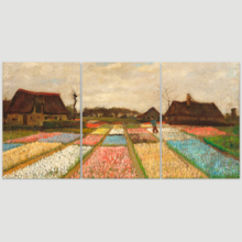 3 Panel Canvas Wall Art - Bulb Fields by Vincent Van Gogh - Giclee Print Gallery Wrap Modern Home Art Ready to Hang - 24"x36" x 3 Panels