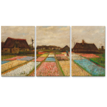 3 Panel Canvas Wall Art - Bulb Fields by Vincent Van Gogh - Giclee Print Gallery Wrap Modern Home Art Ready to Hang - 16"x24" x 3 Panels