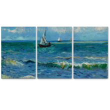 3 Panel Canvas Wall Art - Seascape Near Les Saintes-Maries-de-la-Mer by Vincent Van Gogh - Giclee Print Gallery Wrap Modern Home Art Ready to Hang - 16"x24" x 3 Panels